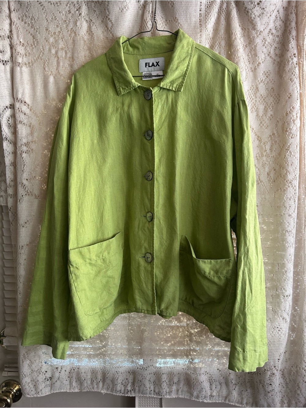 FLAX Women's Lime Green Button-Front Linen Jacket
